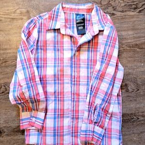 Nautical Boys pink, blue and white button up long-sleeve collared shirt size 8